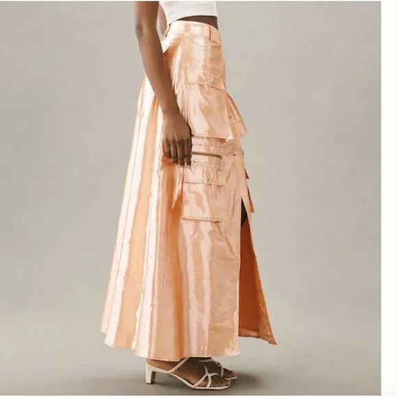 ⭐️ Let Me Be Metallic Cargo Grunge Trendy Chic Glam Model Y2K Rock Maxi Skirt - Picture 2 of 6